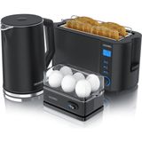 3’lü Kahvaltı Seti 1.5l Paslanmaz Çelik Kettle, 4 Dilim Tost Makinesi & 6’lı Yumurta Pişirici - Siyah