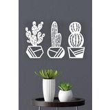 3’lü Kaktüs Set Duvar Dekoru-Süsü, Ahşap Dekoratif Tablo Beyaz 30 x 50 UNTNM175