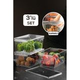 3'lü Kapaklı Buzdolabı Düzenleyici Buzdolabı Içi Düzenleyici Organizer 14 X 32,5 X 20 Cm Şeffaf