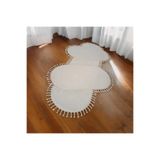 3lü kar beyaz örgü saçakl post pelüş kaymaz halı 2 adet 80x150+1 adet 80x300 tretd56