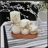 3'lü Kokulu Büyük Silindir Mum ve Mumluk Organizer Seti (14 x 9 x 4 Cm. ) - Krem-Kahve - 1 Adet