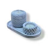 3Lü Kokulu Doğal Mum Set Örgülü Mumluk Ve Dikdörtgen Mum