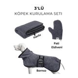 3'lü Köpek Kurulama Seti Microperformance® Bornoz Havlu Pati Eldiveni Süper Su Emici Full Set (Small)