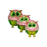 3'lü Kristal Taşlı Metal Baykuş Biblo Seti, Dekoratif Ev Aksesuarı, 5x4 cm, 4x3,5 cm, 3,5x3 cm (Pembe)