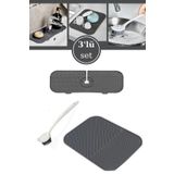 3’lü Lavabo Matı Seti, Çok Amaçlı Kurutmalık + Musluk Matı + Silikon Uçlu Bulaşık Fırçası 3’lü Set