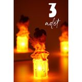 3lü LED Mum Kanatlı Melek Tip Dumansız Pilli Alevli Dekoratif Yapay Mum Işıldak Mor 1037-7 - 3 Adet