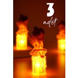 3LÜ Led Mum Kanatlı Melek Tip Dumansız Pilli Alevli Dekoratif Yapay Mum Işıldak Mor 1037-7