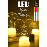 3lü LED Mum Yaz-Sil Işıklı 3 Kalemli Neon Yazı Tahtası Yazılıp Silinebilir Not Tahtası Akrilik