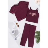3'lü Los Angeles Baskılı Tshirt Atlet Tayt Bordo Takım