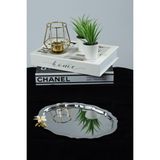 3'lü Lüx Oval Mini Zambak Çiçek Figürlü Paslanmaz Çelik Kahve Sunum Tepsisi – Kararmayan Şıklık - 20 x 26 cm