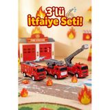 3'Lü Metal Çek Bırak İtfaiye Araba Seti - Dayanıklı Diecast Oyuncak İtfaiye Araçları