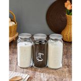 3'lü Metal Kapaklı Vakumlu Çay&şeker&tuz&bakliyat Kavanozu 1300ML Saklama Kabı(Etiket Dahil) - Gümüş - 3 Adet - 1300 ml