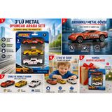 3'Lü Metal Oyuncak Araba Seti Karışık Modeller Yarış Arabası Ambulans 3+Yaş