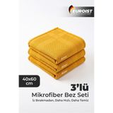 3’lü Mikrofiber Cam Bezi 40x60 cm Hardal Sarısı | İz Bırakmaz Sihirli Temizlik Bezi Çamaşır Suyuna Dayanıklı