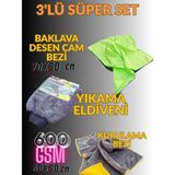 3'lü Mikrofiber Oto Yıkama Seti Kurulama Bezi (600) Gsm - Cam Bezi - Oto Eldiven