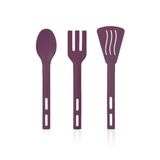 3lü Mini Plastik Spatula Kaşık Çatal Servis Seti Takımı Mor