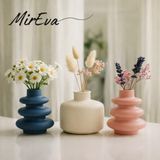 3'lü Mini Vazo Seti – Pampas & Kuru Çiçek için İskandinav Pastel Taş Vazolar, Raf & Masa Üstü Minimal Dekor, Mavi Krem Pembe Renkli, El Yapımı Taş Malzeme