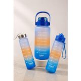 3'lü Motivasyonel Matara Seti (2L - 900ml - 500ml) - Tritan Pipetli Sporcu Su Şişesi BPA FREE(MAVİLİ)