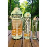 3lü Motivasyonel Su Matarası Stickerlı Pipetli Taşınabilir Sızdırmaz Su Şişesi Soft Green Matarası - Motivasyon Matara - 3400 ml