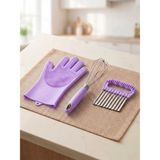 3'lü Mutfak Ekipman Takımı Renkli (-Çırpıcı, Bulaşık Eldiveni, Patates Dilimleyici-) - Mor