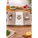 3’lü Nakışlı Waffle Mutfak Havlusu 40x60 cm – Süper Emici & Yumuşak Kahve