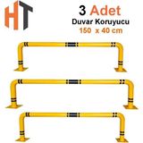3'lü Otopark Yüksek Araç Stoperi, Bariyer Seti 150X40 cm - Sarı - Siyah - 150 x 40 cm