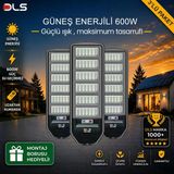 3'Lü Paket Dls 600W Güneş Enerjili Solar Sokak Lambası Hareket Sensörlü Led Bahçe Aydınlatması