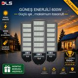 3'lü Paket DLS 600W Güneş Enerjili Solar Sokak ve Bahçe Lambası, LiFePO4 Bataryalı, IP66, Hareket Sensörlü, Uzaktan Kumandalı LH99-600