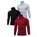 3'lü Paket Erkek Boğazlı Balıkçı Triko Kazak (Gri-Siyah-Bordo, Standart)