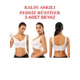 3'lü Paket Göğüs Toparlayıcı Kalın Askılı Pedsiz Sütyen Korse Spor Sütyen Büstiyer Yarım Atlet (BEYAZ, L-XL)