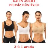 3'lü Paket Göğüs Toparlayıcı Kalın Askılı Pedsiz Sütyen Korse Spor Sütyen Büstiyer Yarım Atlet (ÇOK RENKLİ, S-M)