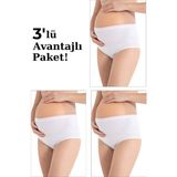 3'lü Paket Kadın Beyaz Pamuklu Likralı Yüksek Bel Hamile Lohusa Külot Esnek ve Rahat Kumaş - 4XL