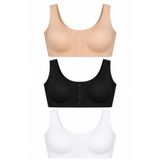 3'lü Paket Kadın Dikişsiz Balensiz Sütyen, Önden Çıtçıtlı, Lazer Kesim, Çıkarılabilir Pedli, Günlük Toparlayıcı Büstiyer, Siyah-Beyaz-Ten (S-2XL)
