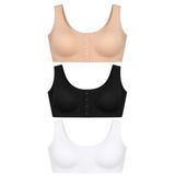 3'lü Paket Kadın Dikişsiz Balensiz Sütyen, Önden Çıtçıtlı, Lazer Kesim, Çıkarılabilir Pedli, Günlük Toparlayıcı Büstiyer, Siyah-Beyaz-Ten (S-2XL)