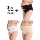 3'lü Paket Kadın Renkli Pamuklu Likralı Yüksek Bel Hamile Lohusa Külot Esnek ve Rahat Kumaş - 4XL - Çok Renkli
