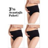 3'lü Paket Kadın Siyah Pamuklu Likralı Yüksek Bel Hamile Lohusa Külot Esnek ve Rahat Kumaş - 3XL