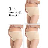 3'lü Paket Kadın Ten Rengi Pamuklu Likralı Yüksek Bel Hamile Lohusa Külot Esnek ve Rahat Kumaş - 5XL