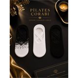 3'lü Paket Kaymaz Tabanlı Pilates ve Yoga Çorabı Seti - Çapraz Bantlı Babet Çorapları - 36,5 - 41 - Beyaz - Gri - Siyah - Sarı