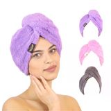 3'Lü Paket Mikrofiber Saç Havlusu (Lila-Pembe-Gri)