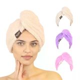 3'Lü Paket Mikrofiber Saç Havlusu(Bej-Lila-Pembe)