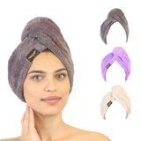 3'Lü Paket Mikrofiber Saç Havlusu(Gri-Lila-Bej)