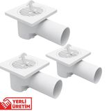 3’lü Paket Plastik Yer Sifonu 10x10 cm Kare Izgaralı – 50 mm Yandan Çıkışlı ABS Plastik Banyo Duş Balkon Tahliye Süzgeci