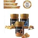 3'lü Paket: Proteinli Fıstık Ezmesi (Karamel, Muz, Vanilya) | Fıstık Proteini, Maca Kökü Tozu ile | 325 gr x 3 - 975 gr
