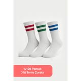 3'lü Pamuk Erkek Tenis Çorap Seti - Çizgili Desenli Tenis Çorap