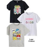 3lü Pamuk Penye Kız Erkek Unisex Çocuk Baskılı Tshirt Tişört 5 6 7 8 9 10 11 12 13 14 Yaş Labubu - Siyah - 9 - 10 Yaş