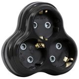 3lü Papatya Golyat Fiş, Üçlü Topraklı Priz Duvar Tipi Çoklayıcı Fiş, 16A 250 Volt, Max 3600 Watt (Siyah)