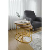 3'lü Parlak Gold Ayak Antik Çam Tabla Zigon Servis Salon Sehpa gold - ahşap 57 x 57