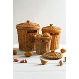 3'Lü Patates Soğan Sarımsak Sepeti Seti - Rattan Dekoratif Ve Düzenleyici Kapaklı Sebzelik Soğanlık Set
