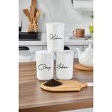 3'lü Plastik Vakum Kapaklı Transfer Etiketli Akrilik (Plastik) Çay/şeker/kahve Kavanoz 900ML - Beyaz - 900 ml