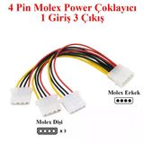 3Lü Power Çoklayıcı Kasa İçi 4 Pin Molex 1 Erkek 3 Dişi Power Kablo